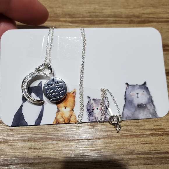 Sterling Silver Bling Cresent 2 PC Detachable I LOVE YOU Moon Necklace Charms - Picture 5 of 9